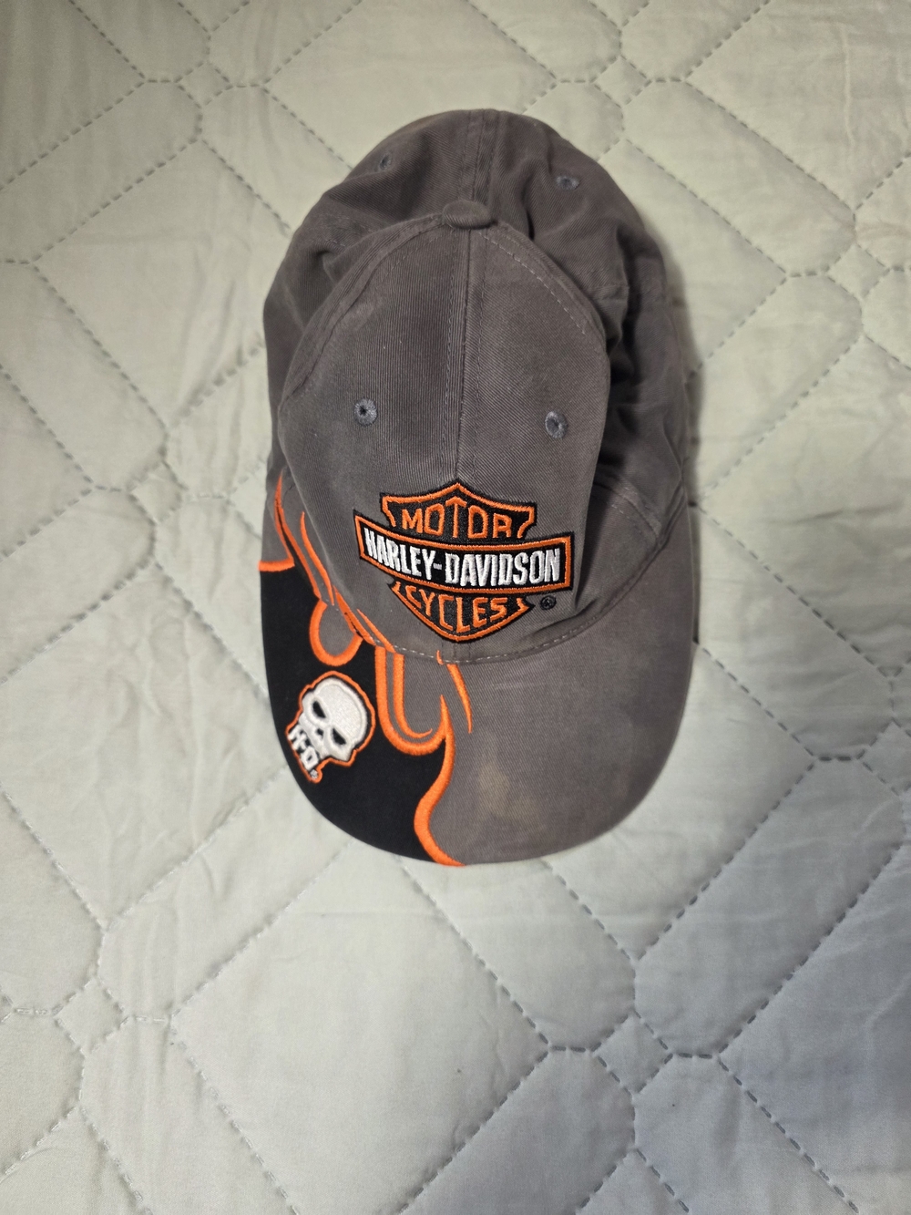 Harley-Davidson Gray & Orange Flame Logo Cap One Sz Fits All - Picture 1 of 6